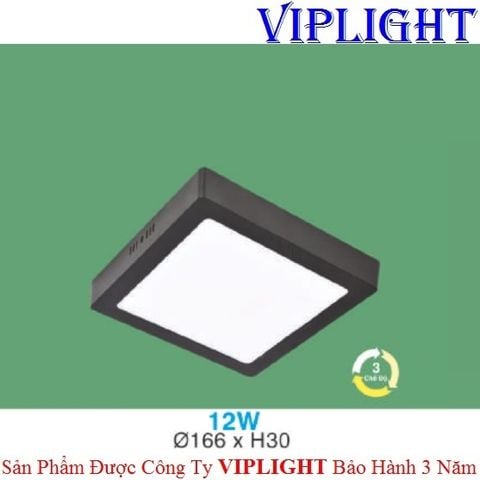  ĐÈN ỐP TRẦN, ĐÈN GẮN NỔI, ĐÈN ỐP NỔI _ VUÔNG VỎ MÀU ĐEN LED 12W BA 3 CHẾ ĐỘ SÁNG MPDV12W HUFA 