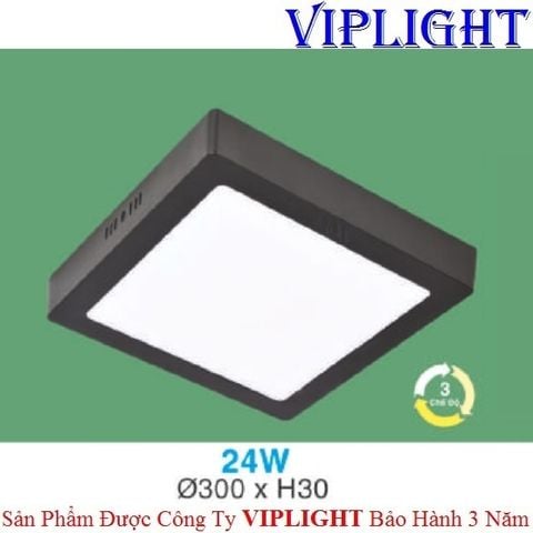  ĐÈN ỐP TRẦN, ĐÈN GẮN NỔI, ĐÈN ỐP NỔI _ VUÔNG VỎ MÀU ĐEN LED 24W BA 3 CHẾ ĐỘ SÁNG MPDV24W HUFA 