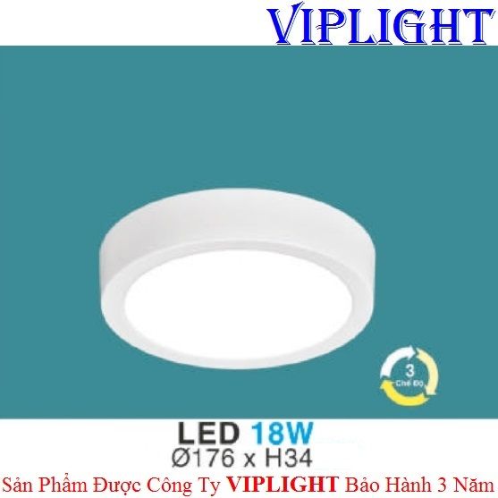 ĐÈN LED ỐP TRẦN, ĐÈN LED GẮN NỔI, ĐÈN LED ỐP NỔI _ TRÒN PHI Ø176 ĐỔI MÀU MP 26 LED 18W HUFA