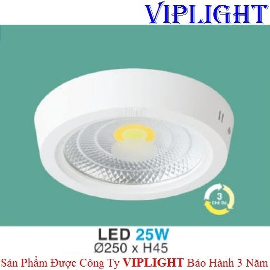 ĐÈN ỐP TRẦN, ĐÈN GẮN NỔI, ĐÈN ỐP NỔI _ LED COB 25W ĐỔI MÀU MẶT KIẾNG TRONG MPK25