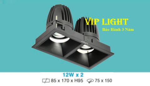  ĐÈN ÂM TRẦN VUÔNG VỎ ĐEN LED CHIẾU ĐIỂM 24W 2 HAI BÓNG HUFA AT-153 12WX2 