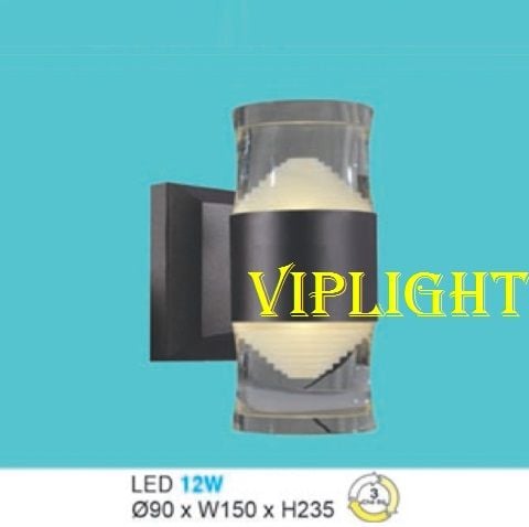  ĐÈN TRỤ 2 HAI ĐẦU GẮN VÁCH TƯỜNG TRANG TRÍ LED 12W BA 3 MÀU VLHF1182 ĐEN 