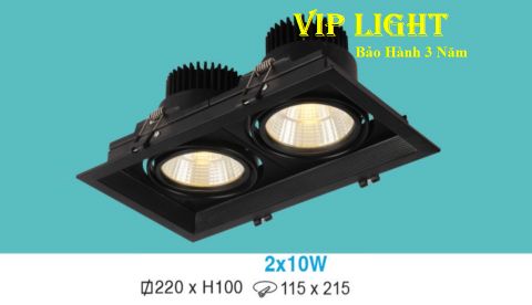  ĐÈN ÂM TRẦN VUÔNG VỎ ĐEN LED COB CHIẾU ĐIỂM 20W 2 HAI BÓNG HUFA AT-101 COB 10WX2 