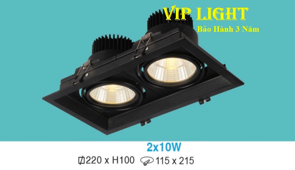 ĐÈN ÂM TRẦN VUÔNG VỎ ĐEN LED COB CHIẾU ĐIỂM 20W 2 HAI BÓNG HUFA AT-101 COB 10WX2