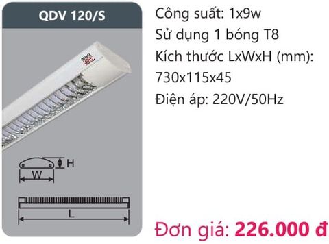  MÁNG ĐÈN ỐP TRẦN XƯƠNG CÁ DUHAL QDV 120/S 