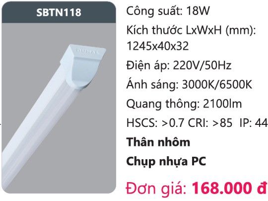 ĐÈN LED TUÝP 1M2 KIỂU BATTEN DUHAL SBTN118 ( 1200mm , 18W )