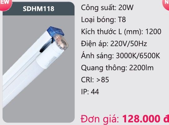 BỘ ĐÈN LED TUÝP DUHAL SDHM118 ( 1m2, 20W )