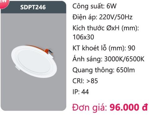  ĐÈN LED PANEL ÂM TRẦN DUHAL SDPT246 / 6W 