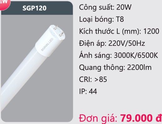 BÓNG ĐÈN TUÝP LED GLASS PC DUHAL SGP120 ( 1M2 / 20W )