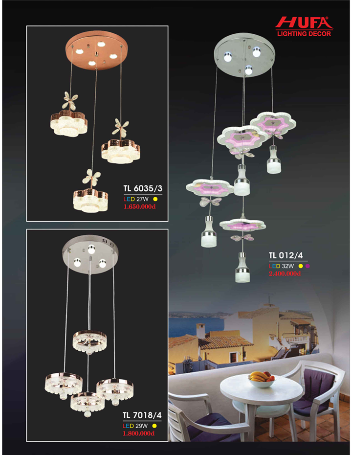 ĐÈN THẢ PHA LÊ LED TL 6035/3 , TL 012/4 , TL 7018/4