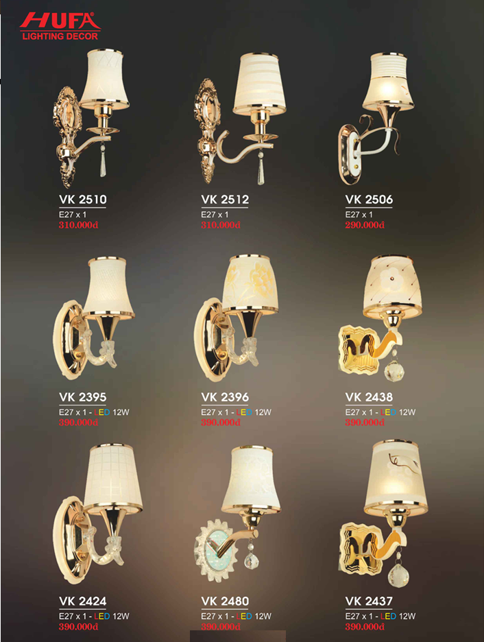 ĐÈN VÁCH KÍNH HUFA VK 2510, 2512, 2506, 2359, 2396, 2438, 2424, 2480, 2437