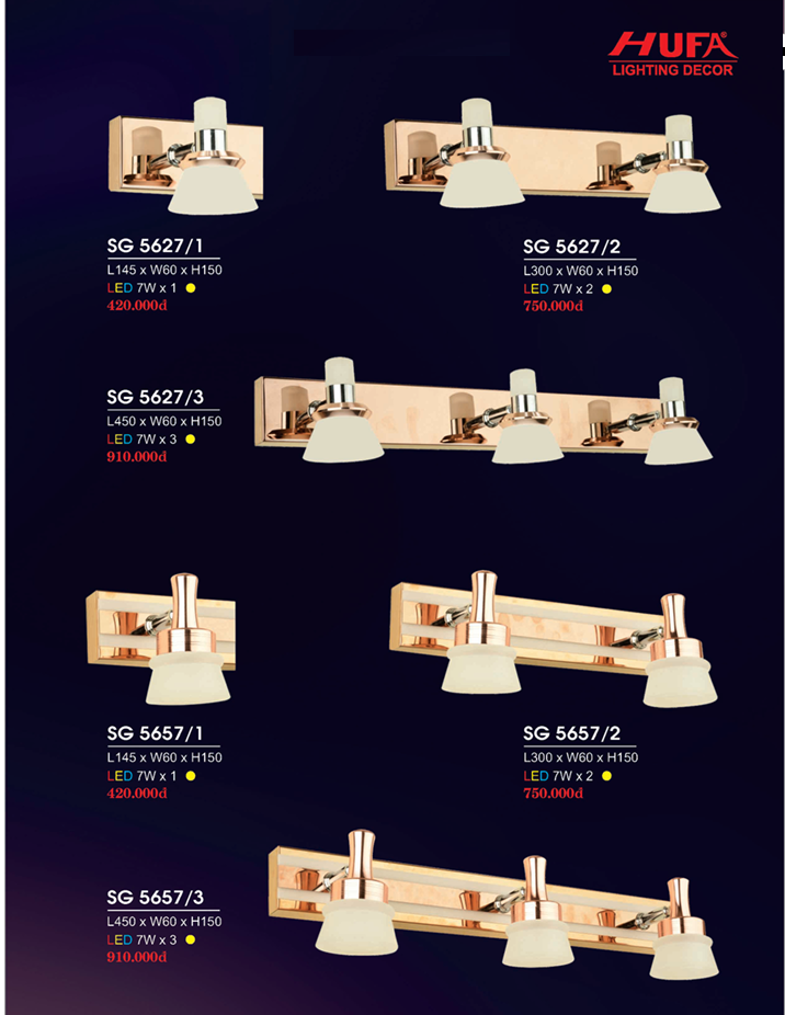 ĐÈN SOI GƯƠNG, RỌI TRANH SG 5627/1, 5627/2, 5627/3, 5657/1, 5657/2, 5657/3