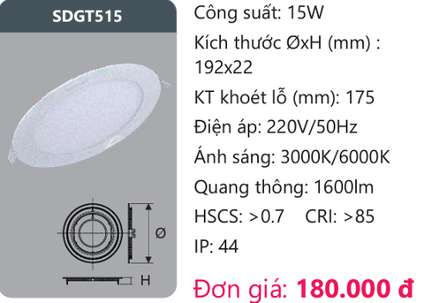  ĐÈN LED ÂM TRẦN DUHAL 15W SDGT515 ( DGT515 / DG T515 / DGT 515 ) 