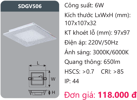 ĐÈN LED ÂM TRẦN DUHAL 6W SDGV506