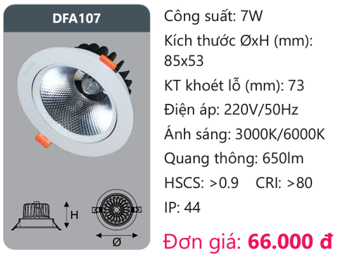  ĐÈN LED DOWLIGHT ÂM TRẦN DUHAL 7W DFA107 