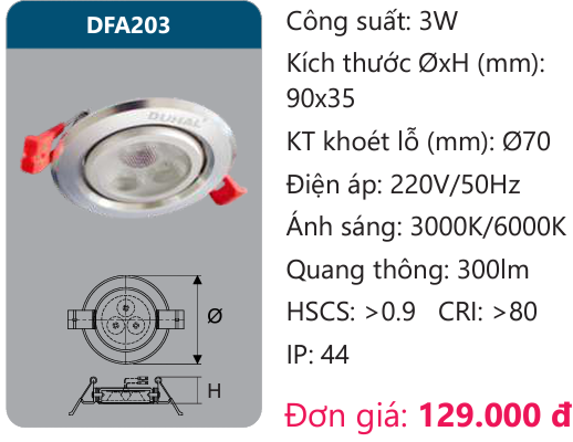 ĐÈN LED ÂM TRẦN CHIẾU ĐIỂM DUHAL 3W DFA203