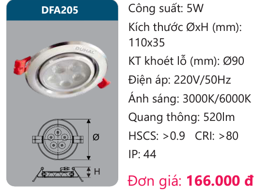 ĐÈN LED ÂM TRẦN CHIẾU ĐIỂM DUHAL 5W DFA205