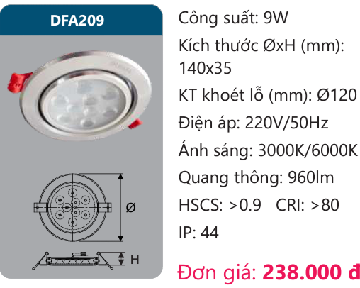 ĐÈN LED ÂM TRẦN CHIẾU ĐIỂM DUHAL 9W DFA209