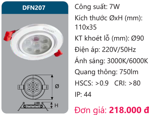  ĐÈN ÂM TRẦN LED CHIẾU ĐIỂM 7W DUHAL DFN207 