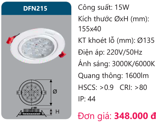 ĐÈN ÂM TRẦN LED CHIẾU ĐIỂM 15W DUHAL DFN215