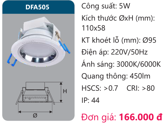 ĐÈN ÂM TRẦN LED TÁN QUANG DUHAL 5W DFA505 / DF A505