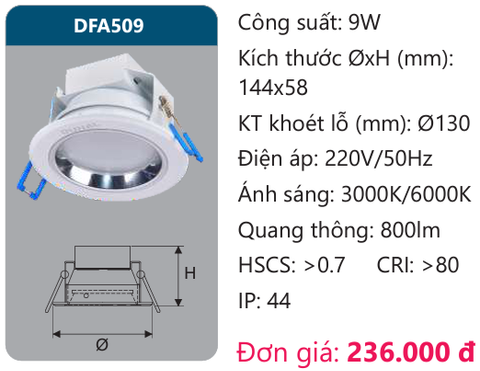  ĐÈN ÂM TRẦN LED TÁN QUANG DUHAL 9W DFA509 / DF A509 