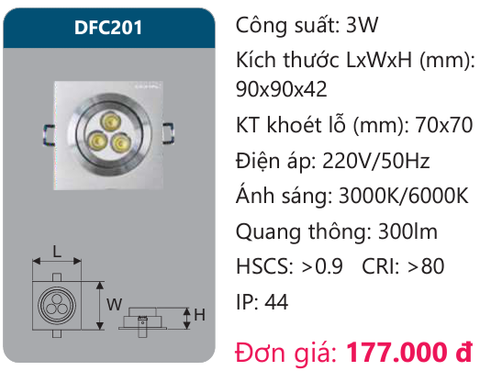  ĐÈN LED ÂM TRẦN CHIẾU ĐIỂM DUHAL 3W DFC201 