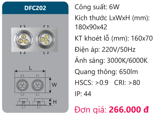 ĐÈN LED ÂM TRẦN CHIẾU ĐIỂM DUHAL 6W DFC202 (LED ĐÔI 2 X 3W)