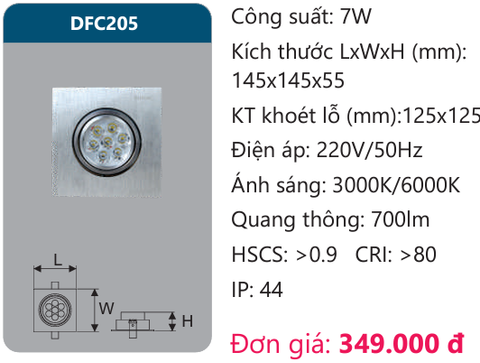  ĐÈN LED ÂM TRẦN CHIẾU ĐIỂM DUHAL 7W DFC205 