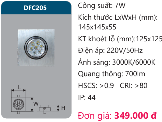 ĐÈN LED ÂM TRẦN CHIẾU ĐIỂM DUHAL 7W DFC205