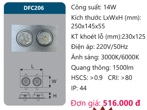  ĐÈN LED ÂM TRẦN CHIẾU ĐIỂM DUHAL 14W DFC206 