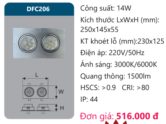 ĐÈN LED ÂM TRẦN CHIẾU ĐIỂM DUHAL 14W DFC206