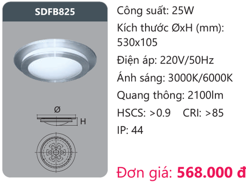  ĐÈN ỐP TRẦN LED DUHAL 25W SDFB825 