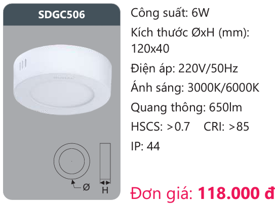 ĐÈN LED ỐP TRẦN DUHAL 6W SDGC506