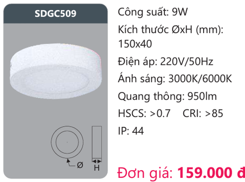  ĐÈN LED ỐP TRẦN DUHAL 9W SDGC509 