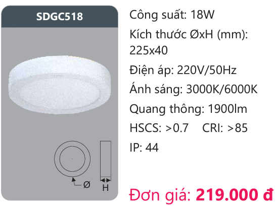 ĐÈN LED ỐP TRẦN DUHAL 18W SDGC518