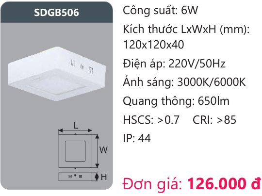 ĐÈN LED ỐP TRẦN DUHAL 6W SDGB506