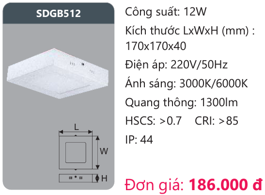 ĐÈN LED ỐP TRẦN DUHAL 12W SDGB512