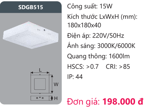  ĐÈN LED ỐP TRẦN DUHAL 15W SDGB515 