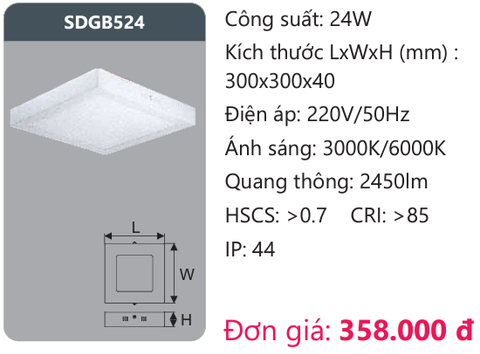  ĐÈN LED ỐP TRẦN DUHAL 24W SDGB524 