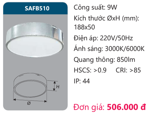  ĐÈN LED ỐP TRẦN DUHAL 9W SAFB510 