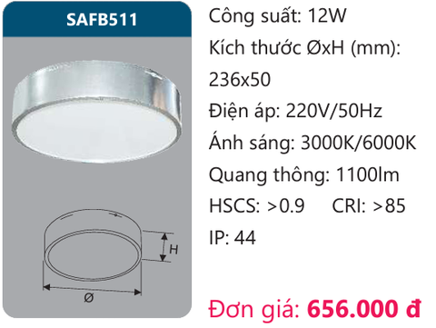  ĐÈN LED ỐP TRẦN DUHAL 12W SAFB511 