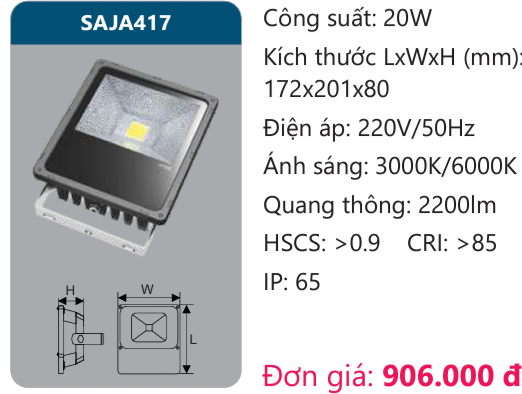 ĐÈN PHA LED DUHAL 20W SAJA417