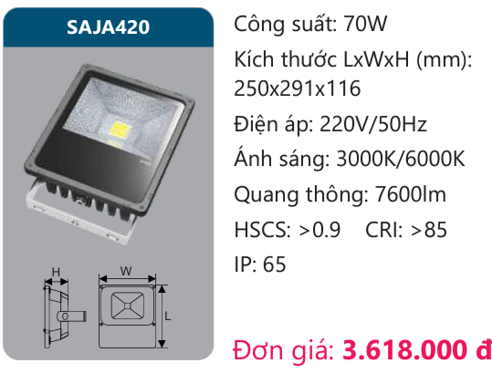 ĐÈN PHA LED DUHAL 70W SAJA420