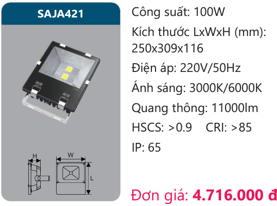 ĐÈN PHA LED DUHAL 100W SAJA421