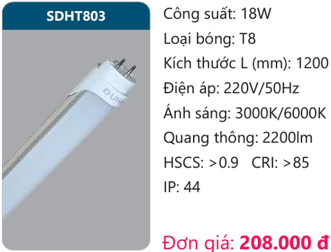  BÓNG ĐÈN TUÝP LED DUHAL SDHT803 ( 1m2, 18W ) 