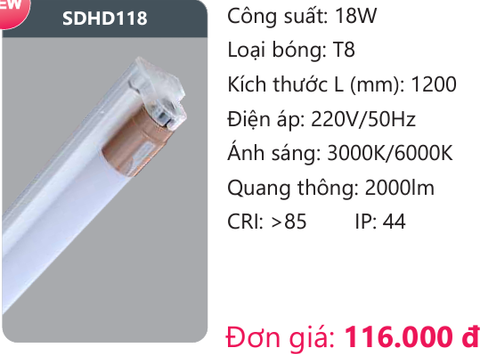  ĐÈN TUÝP LED DUHAL SDHD118 ( 1m2, 18W ) 