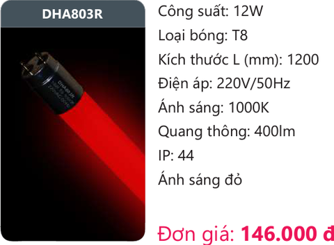  BÓNG ĐÈN TUÝP LED DUHAL MÀU ĐỎ DHA803R 