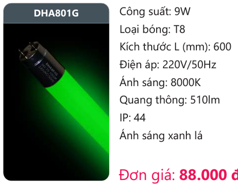  BÓNG ĐÈN TUÝP LED DUHAL MÀU XANH LÁ DHA801G 