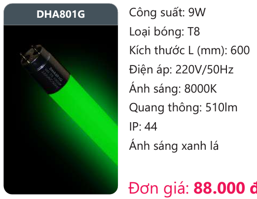 BÓNG ĐÈN TUÝP LED DUHAL MÀU XANH LÁ DHA801G